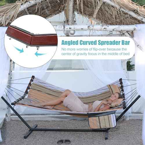 12FT 2 Person Hammock V Shaped Spreader Bar Fall Yellow Stripes