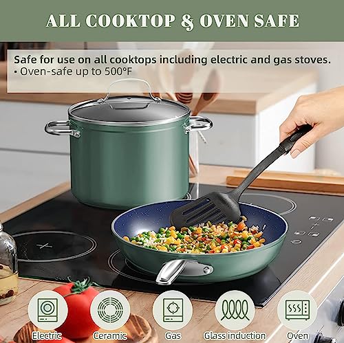7pc Cookware Set Healthy Duralon Blue Ceramic Nonstick Coated