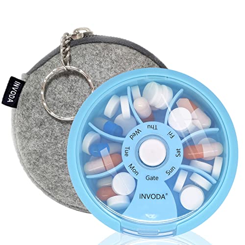 Weekly Pill Organizer 7 Compartment Rotating Pill Box for Daily (7 Count)