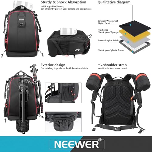Pro Camera Case Waterproof Shockproof Adjustable Padded Camera Backpack Bag with Anti