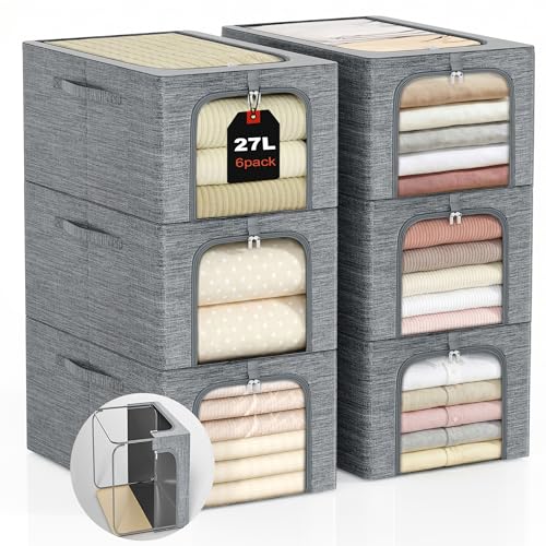 Baby Clothes Storage Bins with Metal Frame 27L 6 (6 Count)