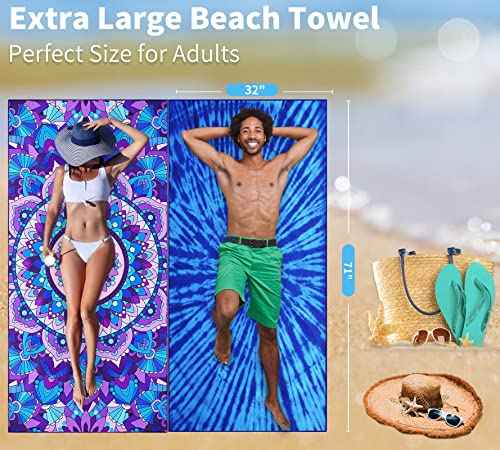 Microfiber Beach Towel Oversized 71x32 Multiple with Bag 4 Pack Bulk (4 Count)