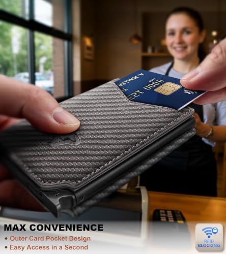 Men Slim Leather Wallet Metal Case Money Clip