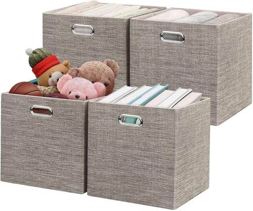 Storage Bins 11×11 Foldable Storage Cubes Boxes Container Closet Organizer Shelf Cabinet Bookcase (4 Count)