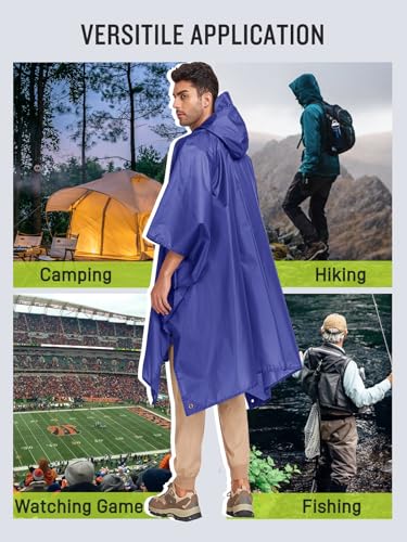 Extra Thick Hooded Rain Poncho Double Layer Waterproof Raincoat Jacket for Men Women Adults