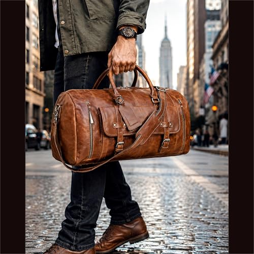 Cureo Duffle Leather Travel Bag for Women Men