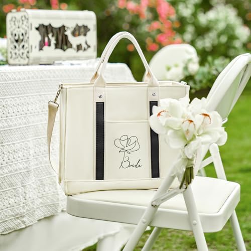 BRIDAL Canvas Bride Tote Bag Bridesmaid Tote Bags With Pockets Zippers