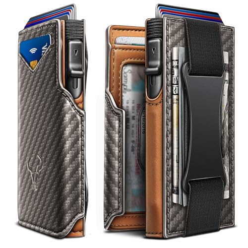 Men Slim Leather Wallet Metal Case Money Clip