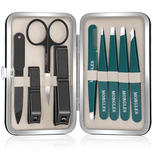 Tweezers Set 9 Pcs Nail Clipper Kit with Case for Eyebrows Grooming (9 Count)