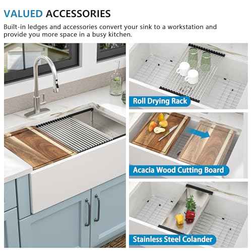33"x20" White Farmhouse Sink Workstation