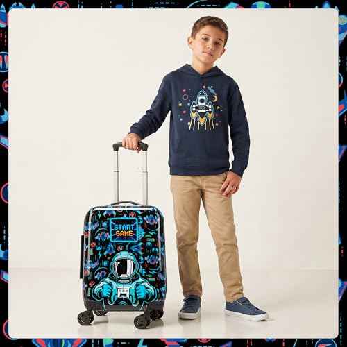 Kids Luggage Set Carry On Rolling Suitcase with U shaped Pillow Toddler Suitcase for Boys Travel Set Rocket Hardside Luggage with Spinner Wheels Airline Approved