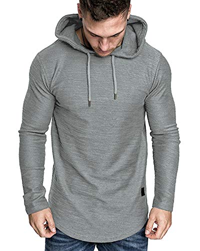 Mens Fashion Athletic Hoodies Sport Sweatshirt Solid Color Fleece Pullover Light Grey