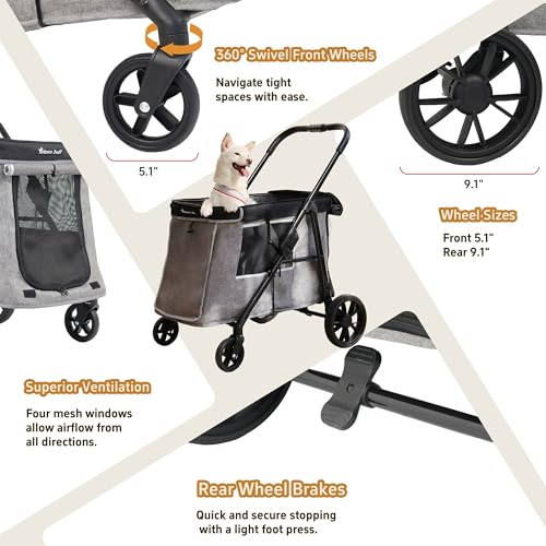 Medium Dog Stroller for Small to Large Dogs 4 Wheels Multi Pet Stroller for 4 Dogs Holds Up to 40lbs