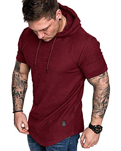 Mens Fashion Hoodies Sport Pullover Solid Color Shirt Workout Lightweight Tops Red