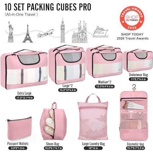 10 Set Packing Cubes for Travel Essentials (99 Count)