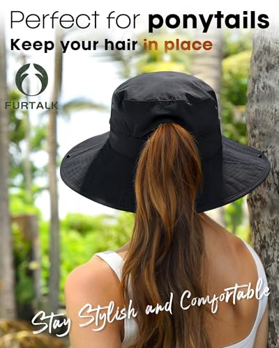 Sun Hats for Women Ponytail Wide Brim Summer Packable Cowboy Hat