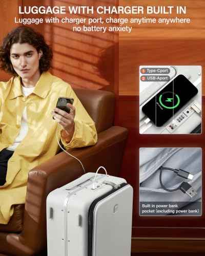 20 Inch Top Opening Carry On Luggage with Cup Holder and USB Ports