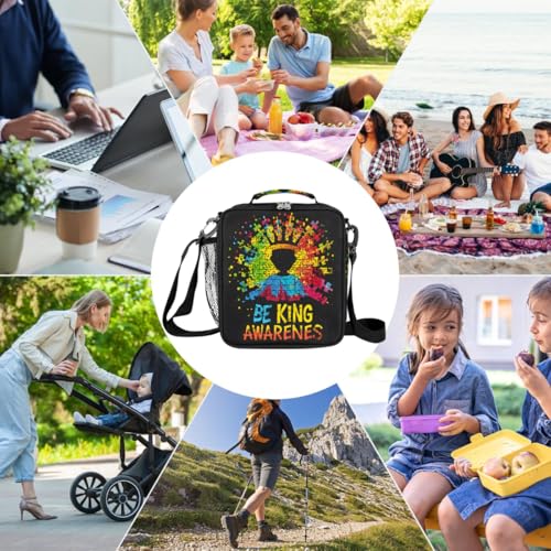 Autism Kids Kids Lunch Box for Girls Boys Reusable Insulated Lunch Bag for Kids Toddler Thermal Cooler Spacious Lunchbox with Shoulder Strap Lunchbag for School Work Picnic (print 9)