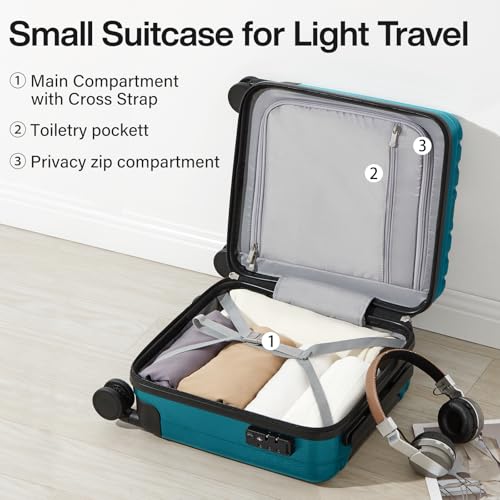 14 Inch Underseat Carry On Luggage with Wheels Hard Shell Suitcases Carry On Bag Lightweight Small Mini Suitcase Tsa Luggage for Travel. Caribbean Blue
