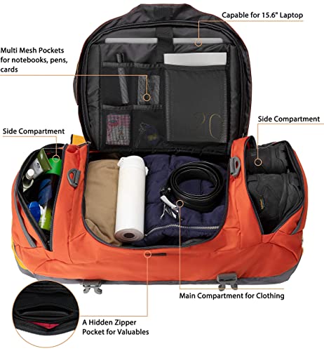 Duffel Backpack Weekender Gym Bag Shoe Compartment Orange 45L