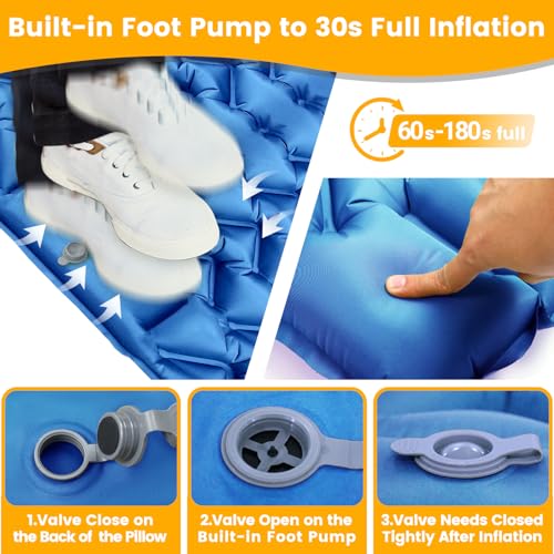 4in Double Camping Pad for 2 Person with Foot Pump and Pillow