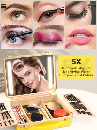 Travel Makeup Train Cases with Lighted Mirror 3 Color Setting