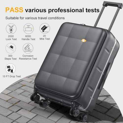 26 Inch Large Checked Luggage Hardside Suitcases Top Open Charcoal Grey