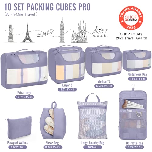 10 Set Packing Cubes for Travel Essentials (10 Count)
