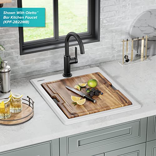 Bellucci 18 inch Granite Workstation Drop In Top Mount Single Bowl Kitchen Sink in White with Accessories