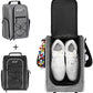 Wolt 2 Pcs Golf Shoe Bag for Travel- Zippered Shoes Carrier Bags with Ventilation & Double Outside Accessory Pocket for Socks, Tees, Golf Balls, etc. for women and men (Black+Grey)