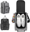 Wolt 2 Pcs Golf Shoe Bag for Travel- Zippered Shoes Carrier Bags with Ventilation & Double Outside Accessory Pocket for Socks, Tees, Golf Balls, etc. for women and men (Black+Grey)