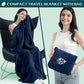 Compact 2-in-1 Travel Blanket Pillow for Airplane Flight, Navy Blue