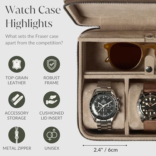 Watch Case 3 Slot Portable Watch Storage Box for Home & Travel with Extra Wide Pillows for Large Watches and Compartment for Accessory Storage