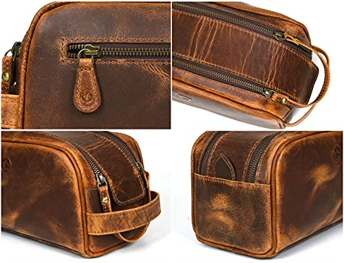 10" Premium Leather Toiletry Travel Pouch With Waterproof Lining Black Color