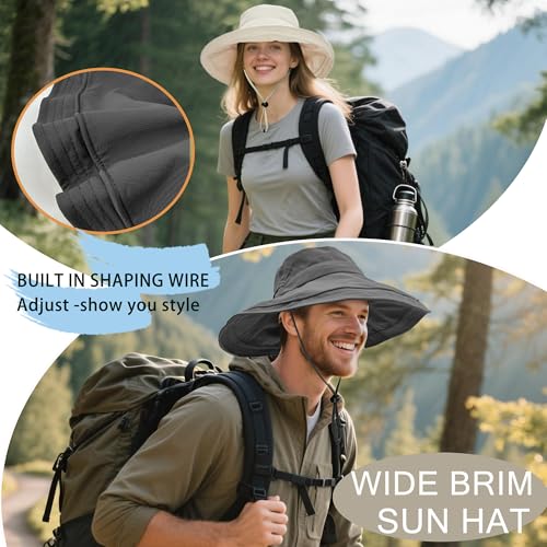 Sun Hats for Women UV Protection Wide Brim Hat with Ponytail Hole Black
