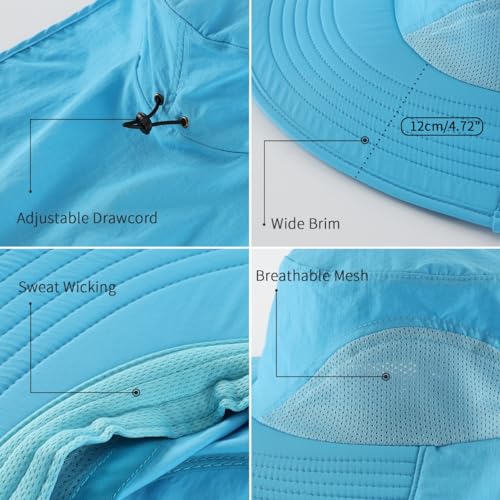 Outdoor UPF50+ Sun Hat Wide Brim Mesh Fishing Hat with Neck Flap