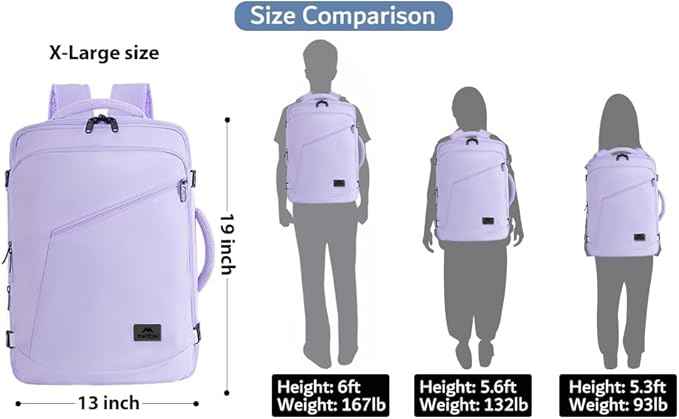 MATEIN Carry on Backpack for Women, 40L Heavy Duty Travel Backpack Airplane Approved, Expandable Simple Fashion Daypack, Frequent Traveler Gifts, Light Purple