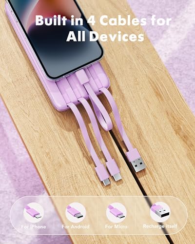 Portable Charger with Built in Cables