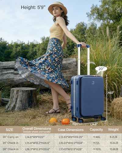 20 Inch Top Opening Carry On Luggage with Cup Holder and USB Ports