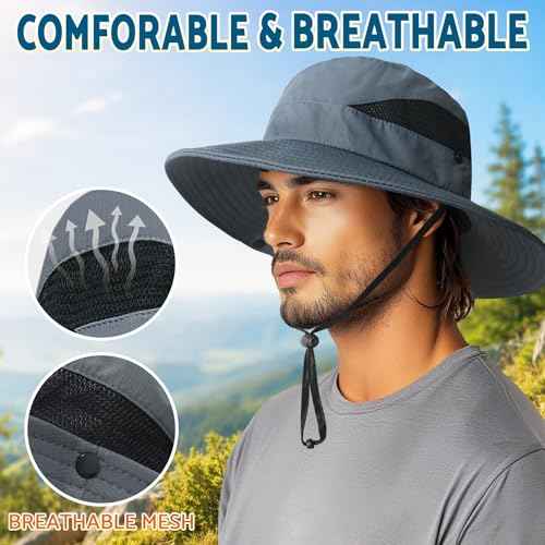 Sun Hats for Men Women Wide Brim Bucket Hat Khaki