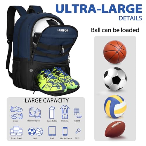 Soccer Backpack Bag with Ball Holder Ventilated Shoe Compartment Large Capacity Sports Gear Bag for Basketball Volleyball Gym