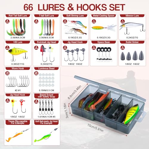 2 Pack 8ft 24T Telescopic Poles & Reels Combo for Freshwater Bass (66 Count)