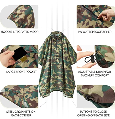 Hooded Rain Poncho for Adults