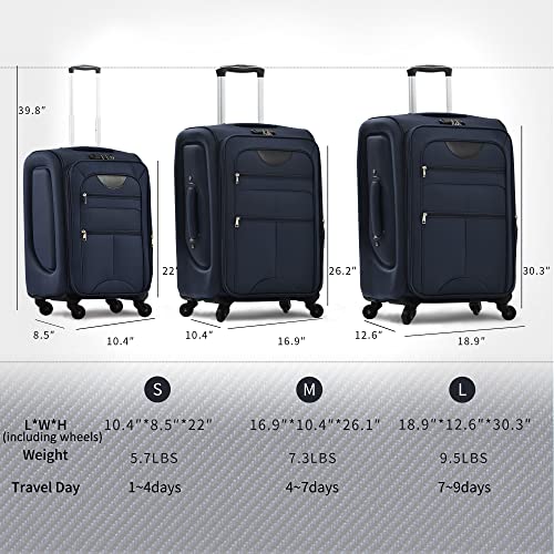 Softside Luggage Set Softshell Lightweight 3 Piece Spinner Suitcase (3 Count)
