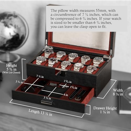 10 Slot Watch Box in Leather with Valet Drawer