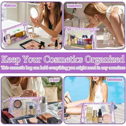 12 Pieces Clear Makeup Bag PVC Portable Travel Makeup Cosmetic Toiletry Zippered Pouches Waterproof Vinyl Plastic Large Clear Organizer Storage Case (12 Count)