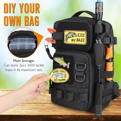 Small Fishing Backpack Fishing Sling Bag with 3600 Tackle Box Small Tackle Backpack with Tool Set Black