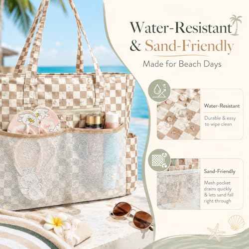 Waterproof Beach Tote Pool Bags for Women Ladies Extra Large Carry On Bag With Wet Compartment for Weekender Travel