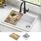 Bellucci 28 inch Granite Workstation Drop In Top Mount Single Bowl Kitchen Sink in White with Accessories