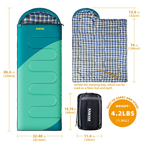 Warm & Cool Weather Single Sleeping Bag for Adults Kids